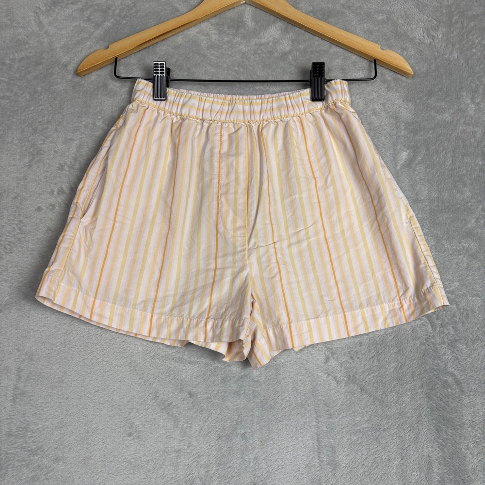 Wilfred Free Anthem Shorts Yellow Striped Cotton Pull On XS High Rise Relaxed